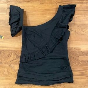 Nicole Miller Artelier One Shoulder Black Ruffle Top Back Zipper Women Size M